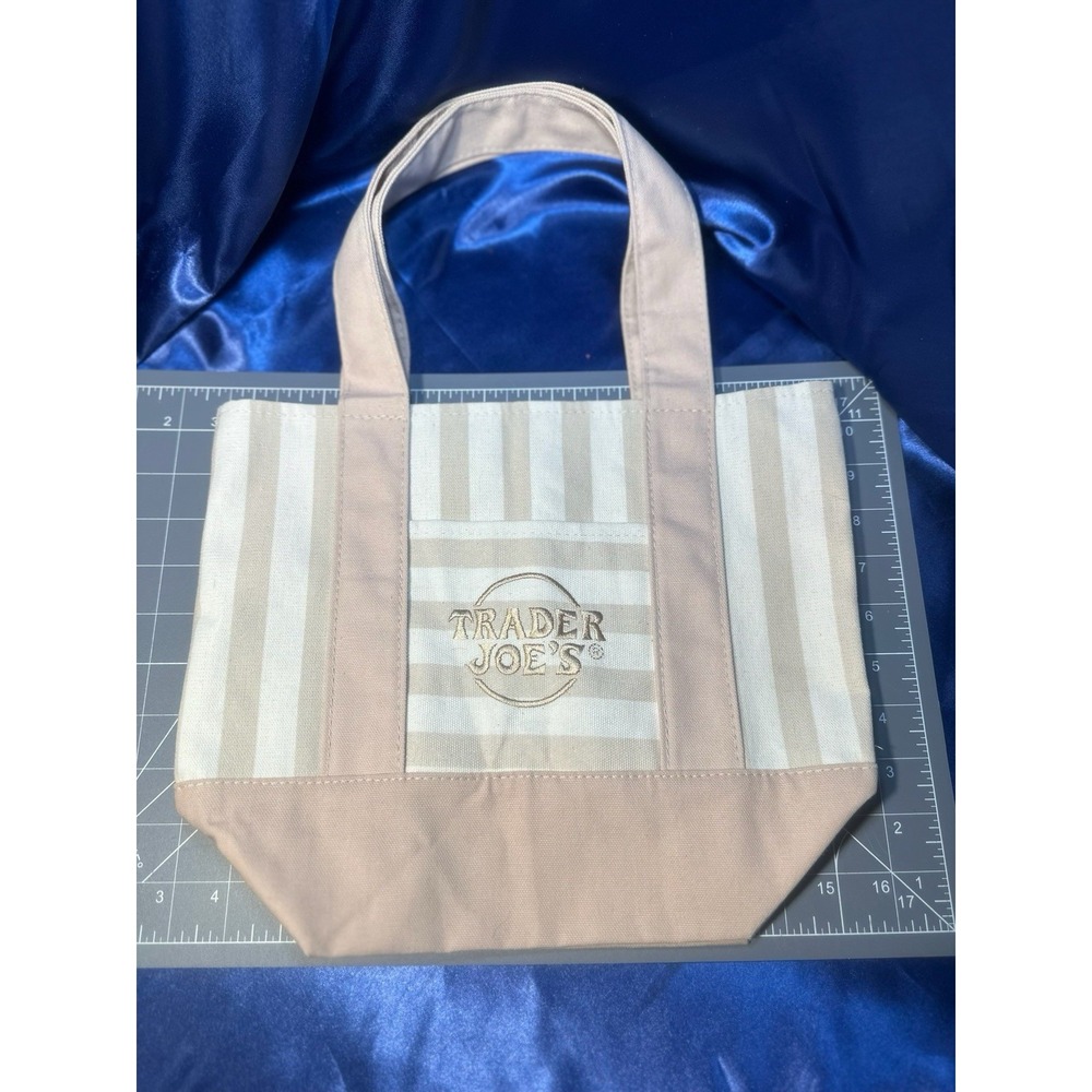 Trader Joe's Mini Pastel Stripe Canvas Tote Bag - Pink White